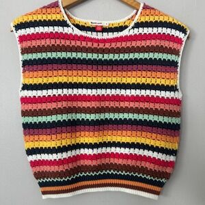 Marine Layer Faye Crochet Top Womens S Multi Stripe Knit Dolman Sleeve Boho